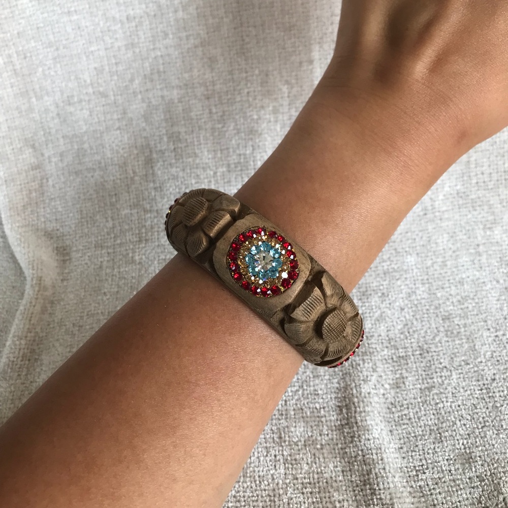Unique Etched Wood Crystal Bangle